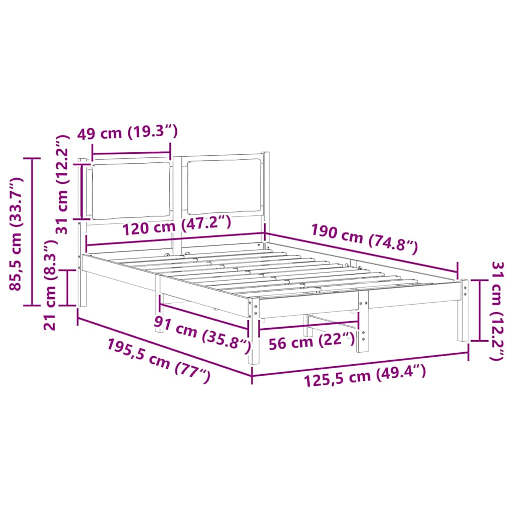 Bedframe met hoofdeinde Zwart 120 x 190 cm Massief grenenhout is nu te koop bij PeponiXL, paradijselijk wonen!