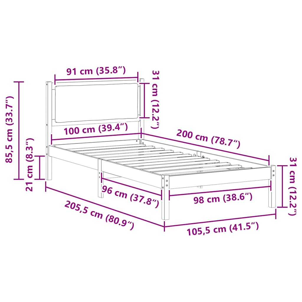 Bedframe Donkergrijs 100 x 200 cm Massief grenenhout is nu te koop bij PeponiXL, paradijselijk wonen!