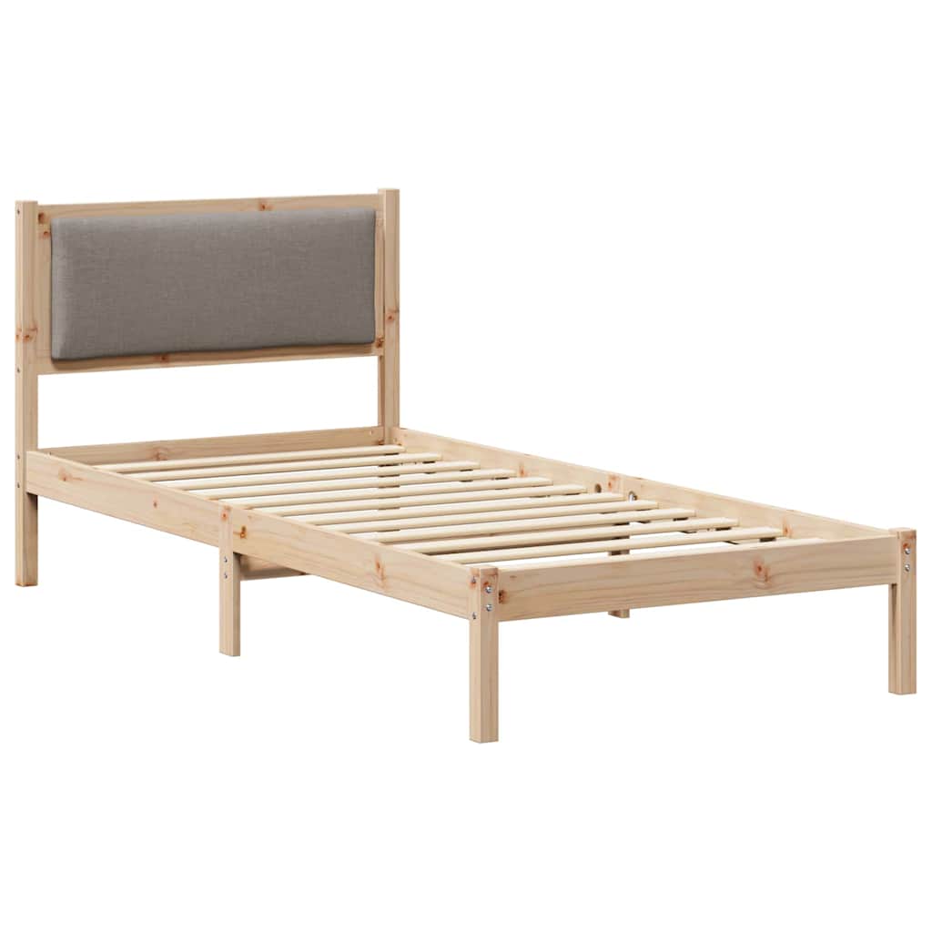 Bedframe met hoofdeinde Taupe 100 x 200 cm Massief grenenhout is nu te koop bij PeponiXL, paradijselijk wonen!