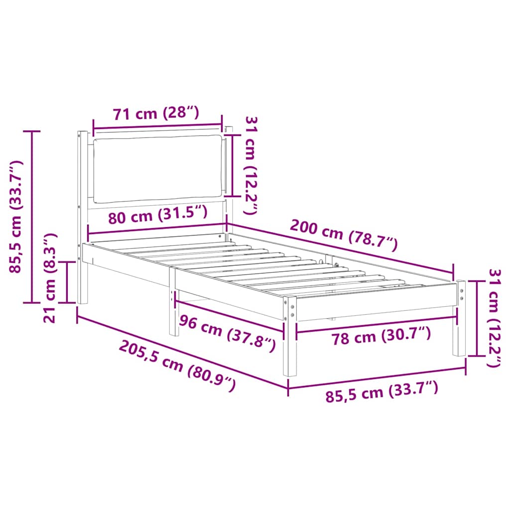 Bedframe Lichtgrijs 80 x 200 cm Massief grenenhout is nu te koop bij PeponiXL, paradijselijk wonen!