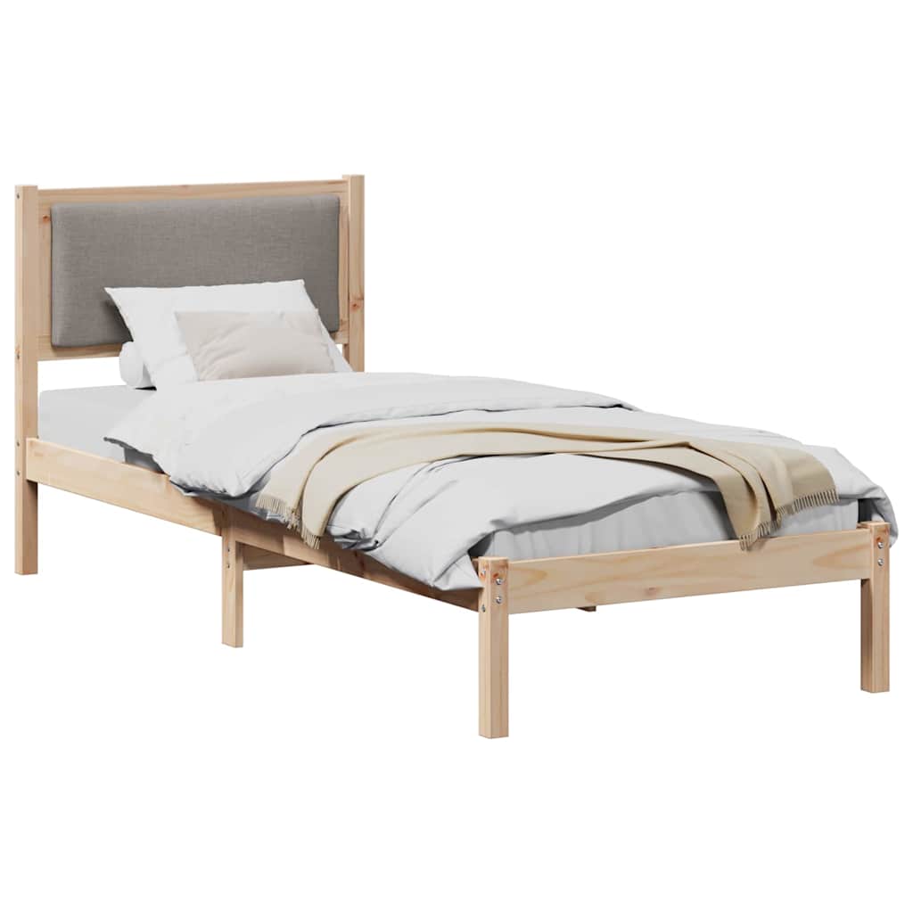 Bedframe met hoofdeinde Taupe 80 x 200 cm Massief grenenhout is nu te koop bij PeponiXL, paradijselijk wonen!