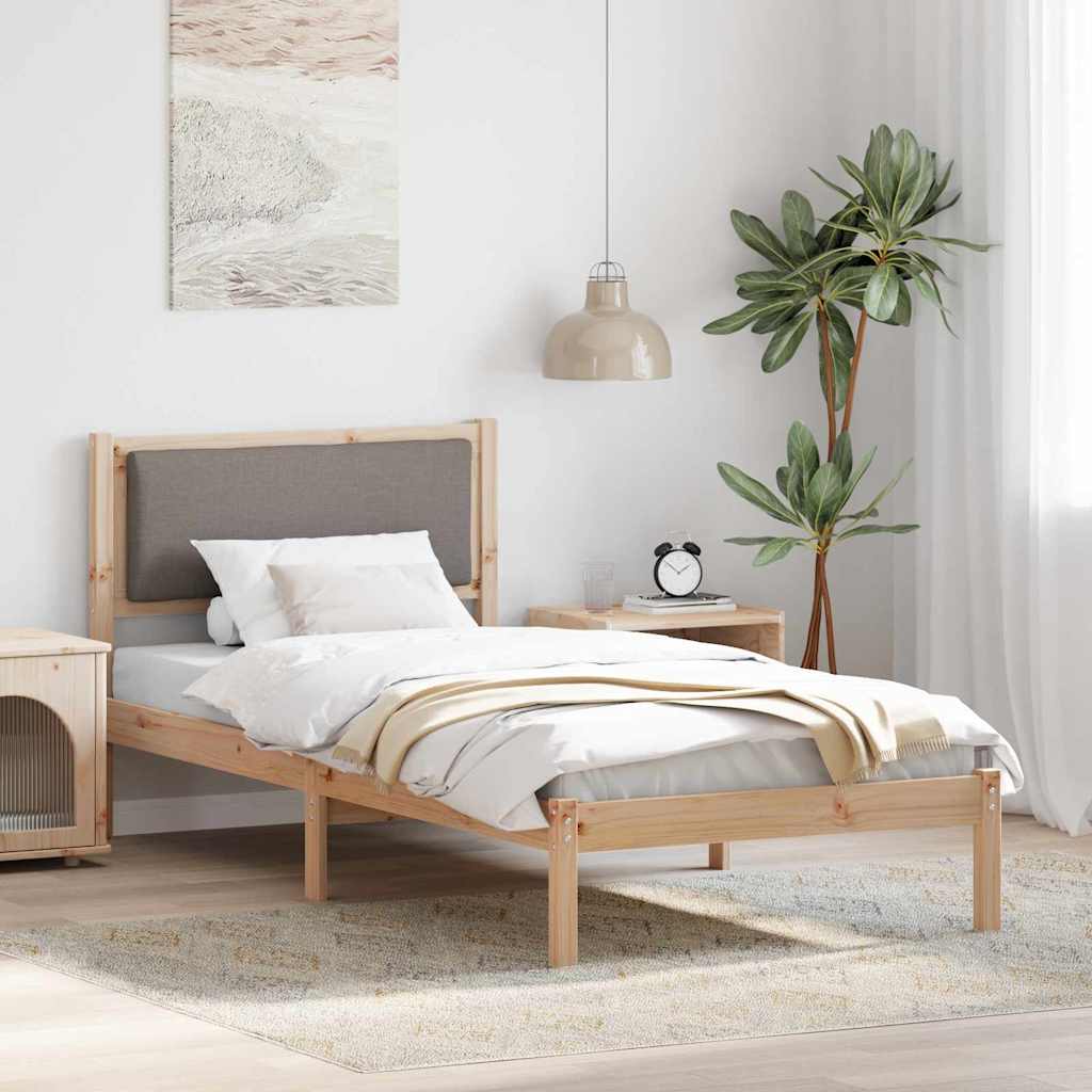 Bedframe met hoofdeinde Taupe 90 x 190 cm Massief grenenhout is nu te koop bij PeponiXL, paradijselijk wonen!