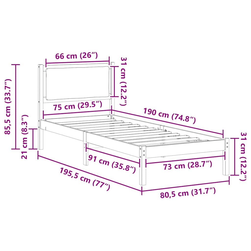 Bedframe Lichtgrijs 80 x 190 cm Massief grenenhout is nu te koop bij PeponiXL, paradijselijk wonen!