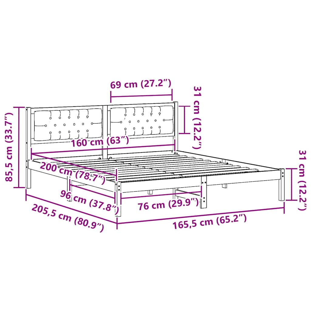 Bedframe met hoofdeinde Zwart 160 x 200 cm Massief grenenhout is nu te koop bij PeponiXL, paradijselijk wonen!