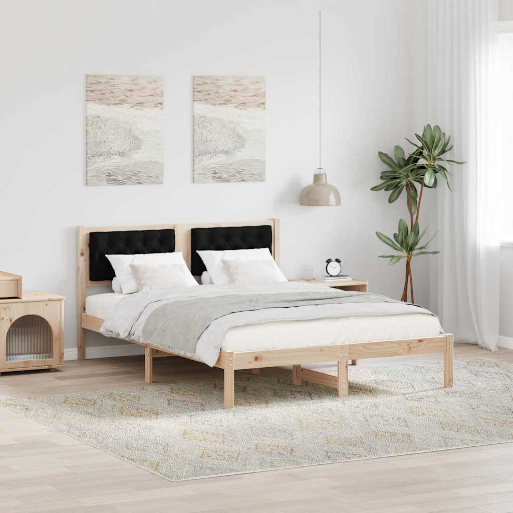 Bedframe met hoofdeinde Zwart 150 x 200 cm Massief grenenhout is nu te koop bij PeponiXL, paradijselijk wonen!