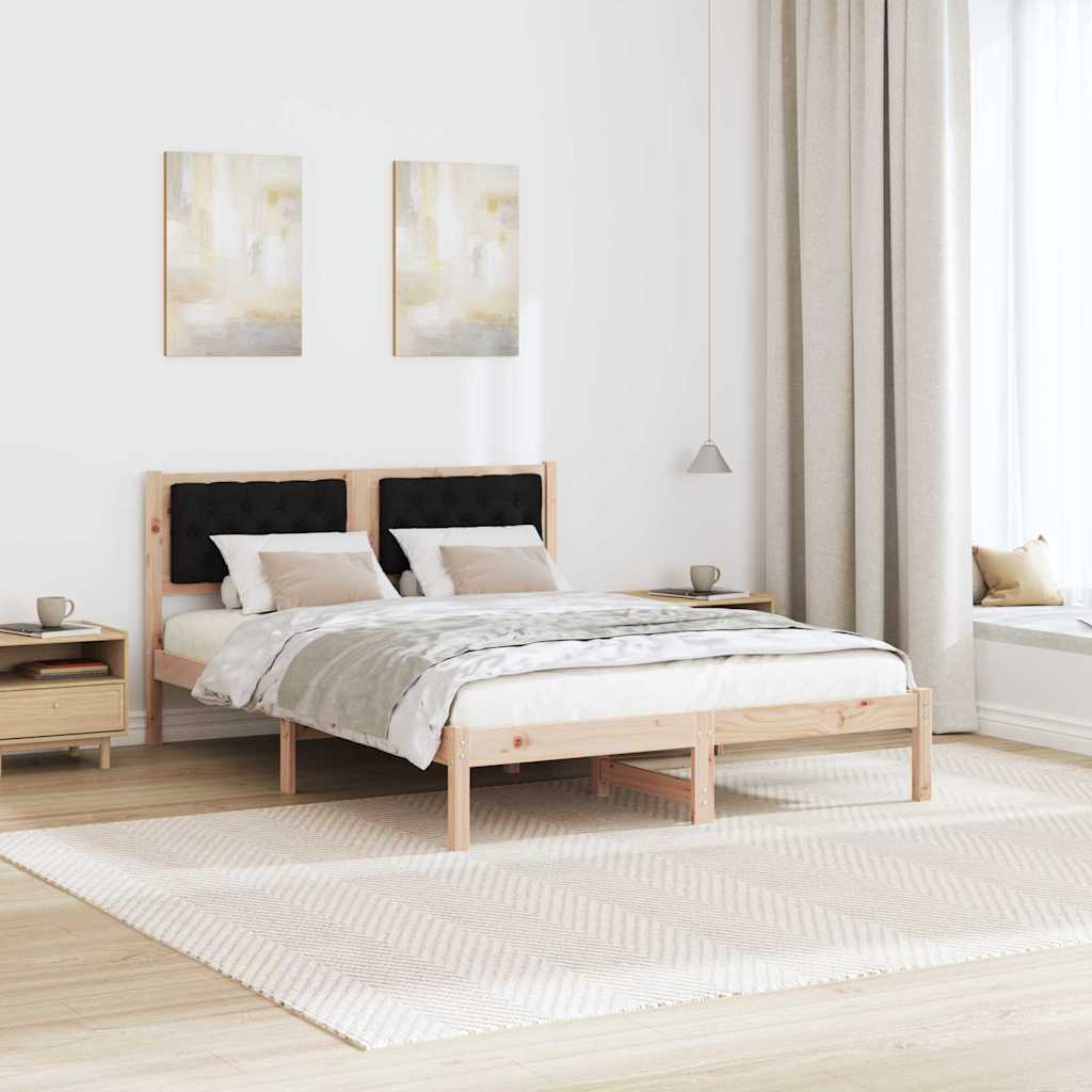 Bedframe met hoofdeinde Zwart 140 x 200 cm Massief grenenhout is nu te koop bij PeponiXL, paradijselijk wonen!