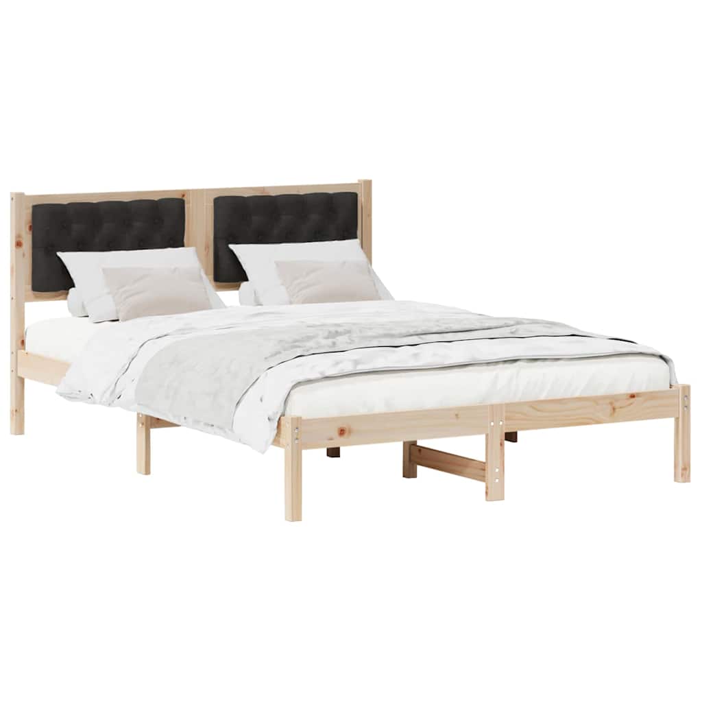 Bedframe met hoofdeinde Zwart 140 x 200 cm Massief grenenhout is nu te koop bij PeponiXL, paradijselijk wonen!