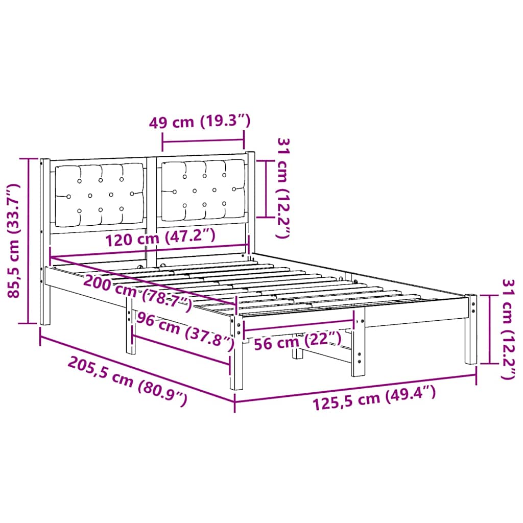 Bedframe Lichtgrijs 120 x 200 cm Massief grenenhout is nu te koop bij PeponiXL, paradijselijk wonen!