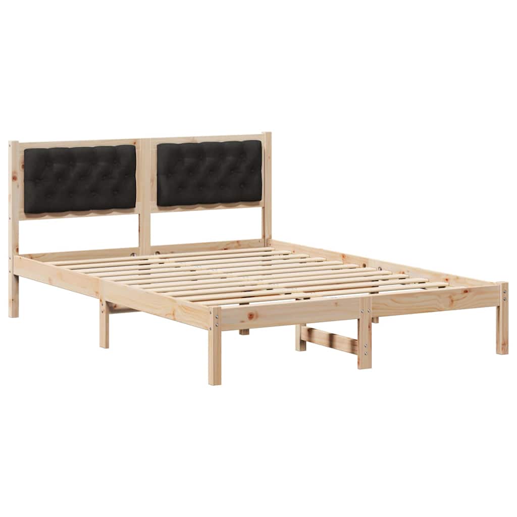 Bedframe met hoofdeinde Zwart 140 x 190 cm Massief grenenhout is nu te koop bij PeponiXL, paradijselijk wonen!
