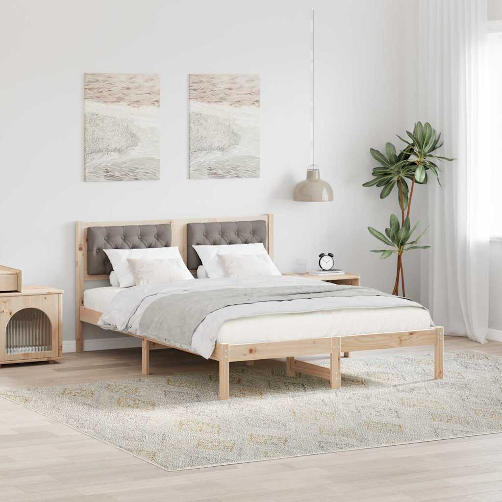 Bedframe met hoofdeinde Taupe 140 x 190 cm Massief grenenhout is nu te koop bij PeponiXL, paradijselijk wonen!