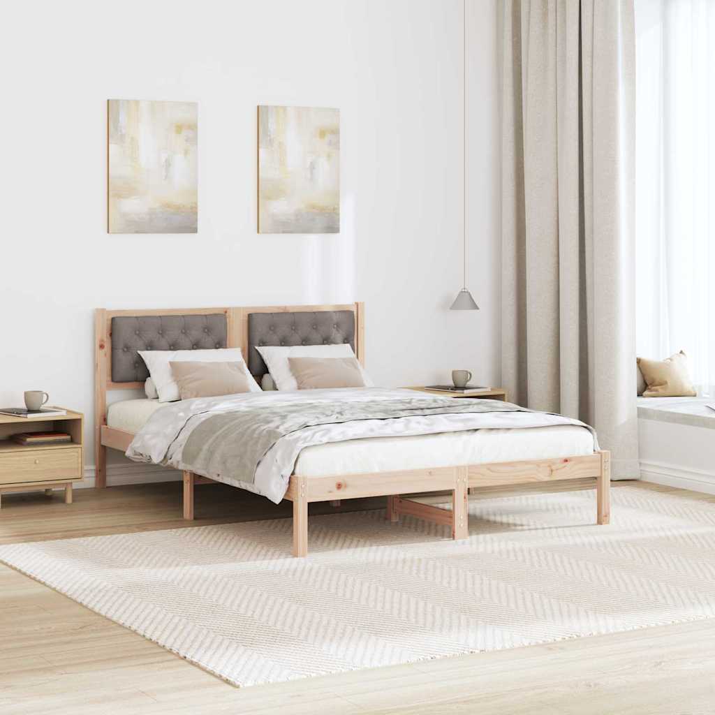 Bedframe met hoofdeinde Taupe 140 x 190 cm Massief grenenhout is nu te koop bij PeponiXL, paradijselijk wonen!