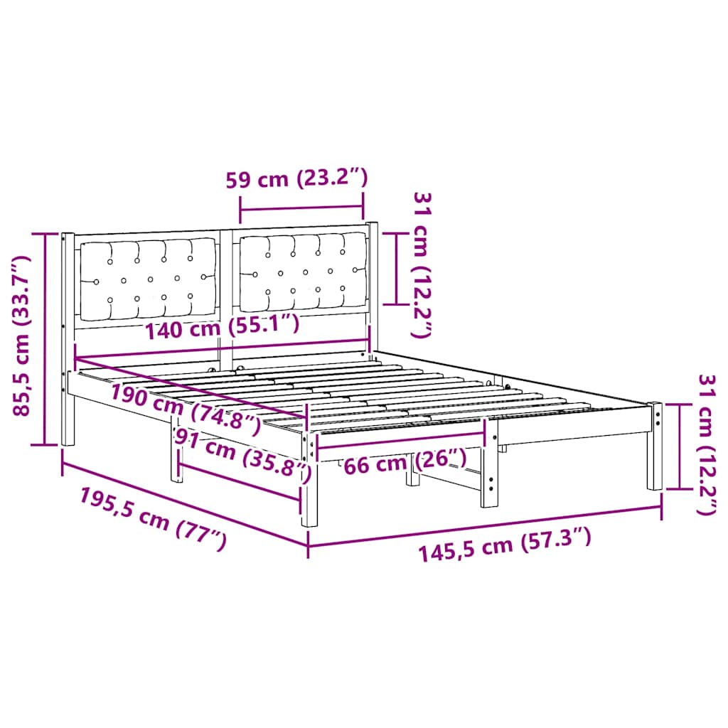 Bedframe met hoofdeinde Taupe 140 x 190 cm Massief grenenhout is nu te koop bij PeponiXL, paradijselijk wonen!