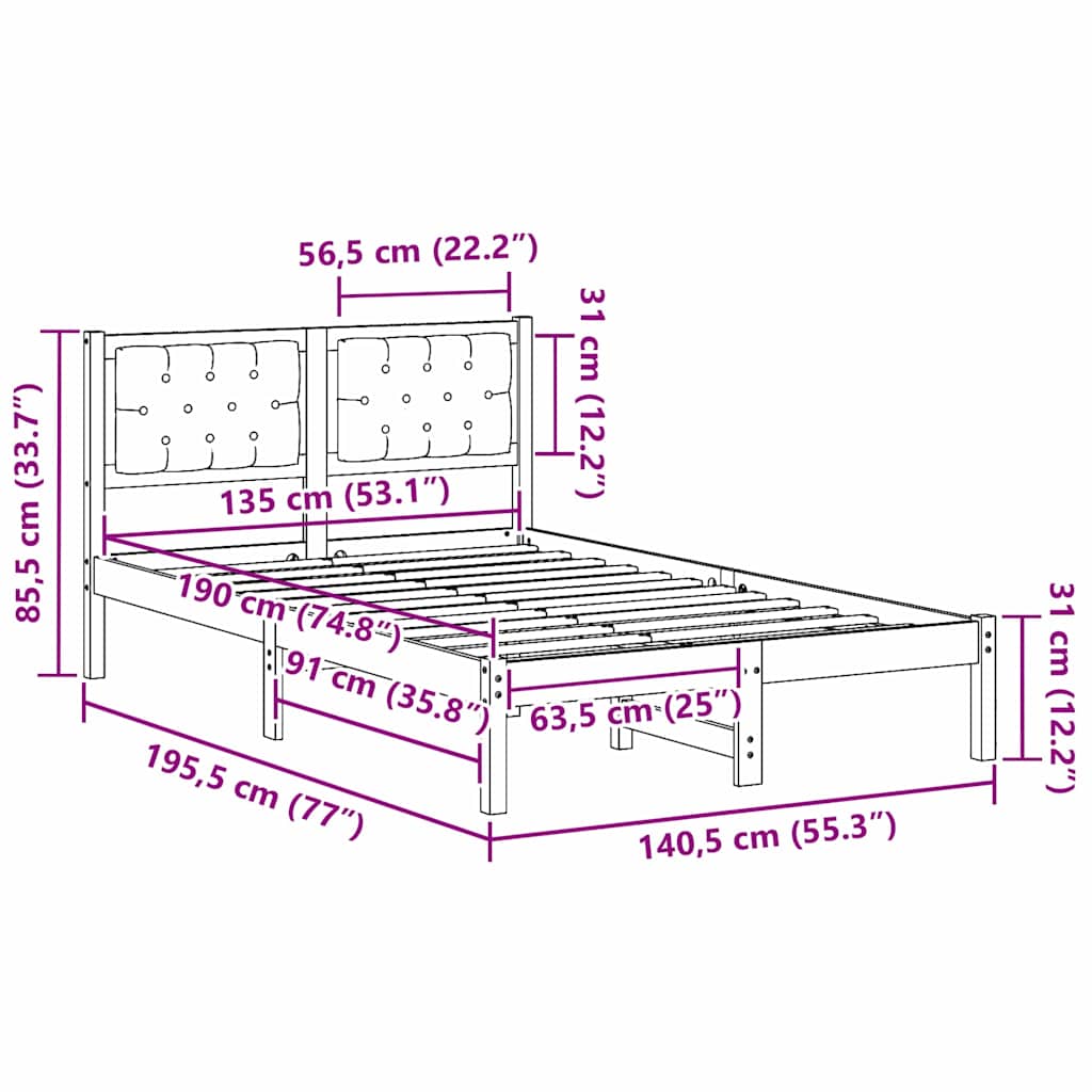 Bedframe Donkergrijs 135 x 190 cm Massief grenenhout is nu te koop bij PeponiXL, paradijselijk wonen!
