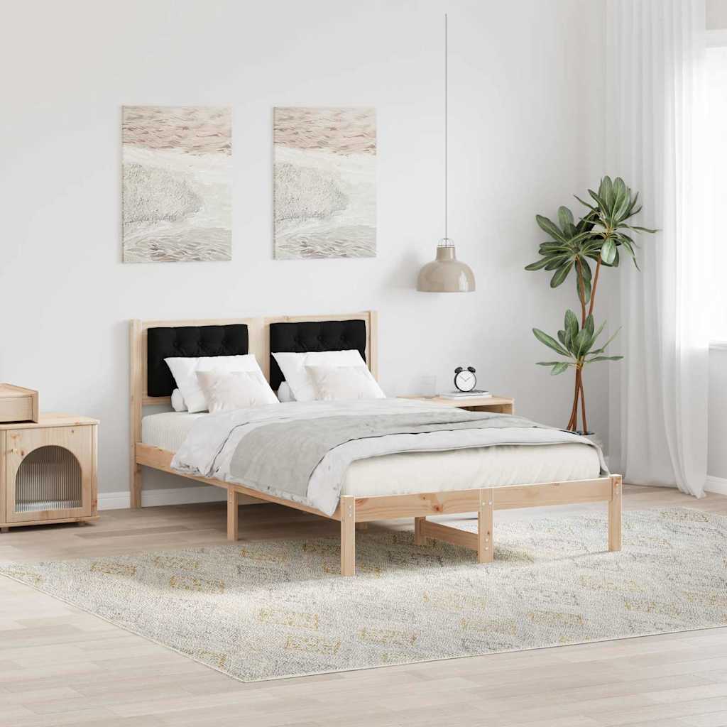 Bedframe met hoofdeinde Zwart 135 x 190 cm Massief grenenhout is nu te koop bij PeponiXL, paradijselijk wonen!