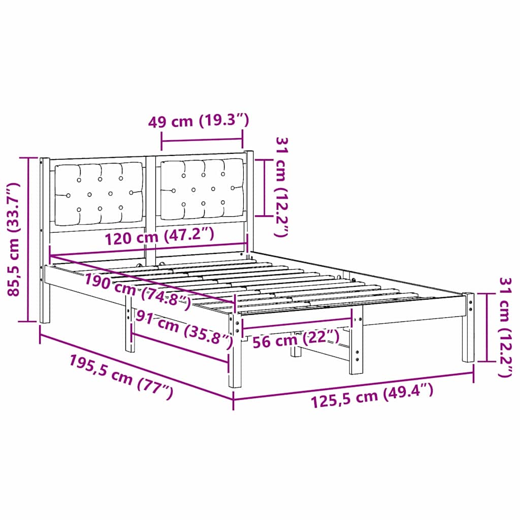 Bedframe Donkergrijs 120 x 190 cm Massief grenenhout is nu te koop bij PeponiXL, paradijselijk wonen!