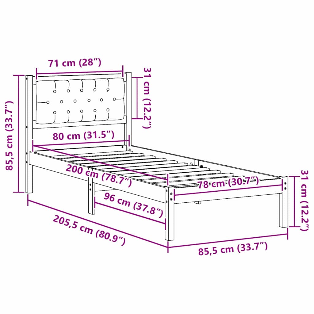 Bedframe met hoofdeinde Zwart 80 x 200 cm Massief grenenhout is nu te koop bij PeponiXL, paradijselijk wonen!