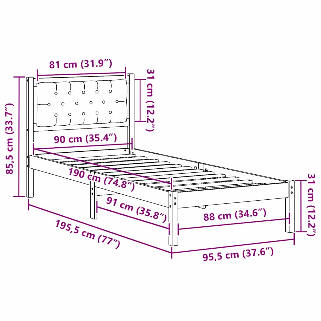Bedframe Lichtgrijs 90 x 190 cm Massief grenenhout is nu te koop bij PeponiXL, paradijselijk wonen!