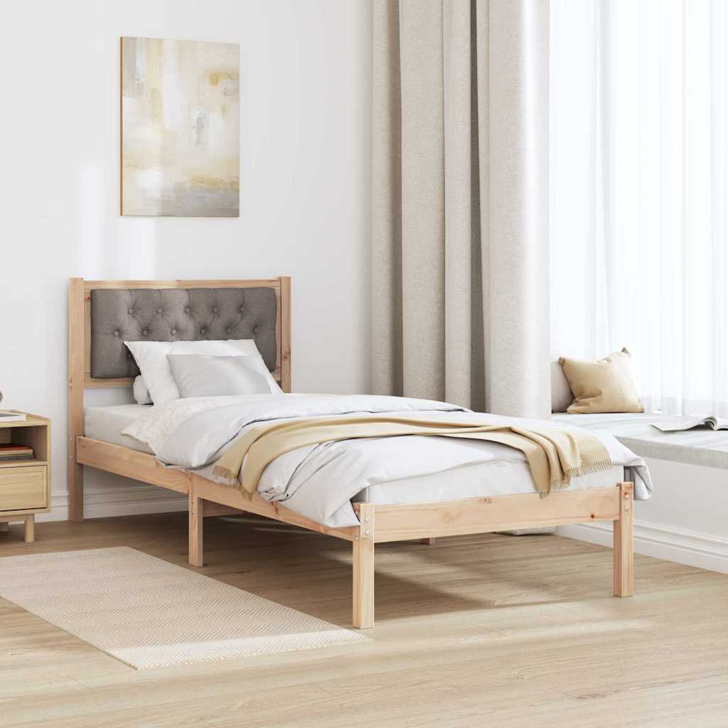 Bedframe met hoofdeinde Taupe 90 x 190 cm Massief grenenhout is nu te koop bij PeponiXL, paradijselijk wonen!