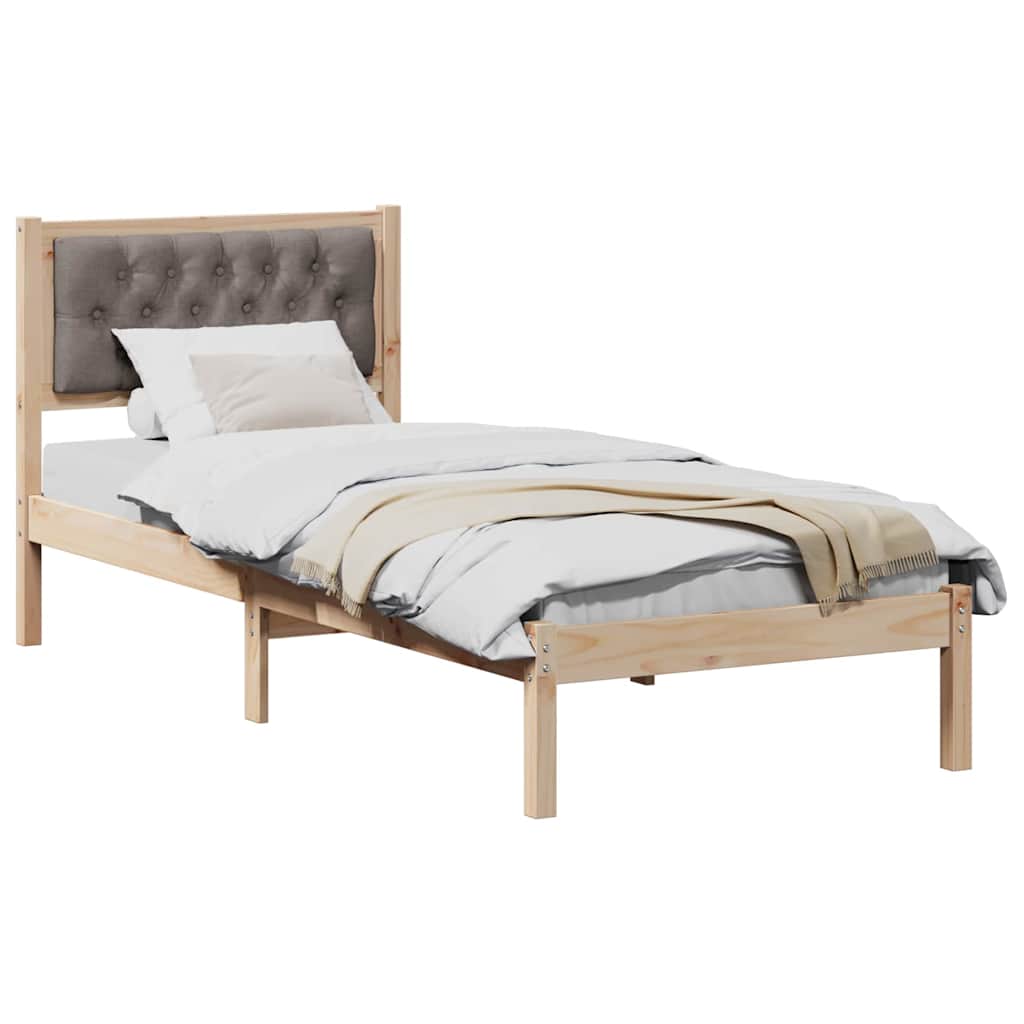 Bedframe met hoofdeinde Taupe 90 x 190 cm Massief grenenhout is nu te koop bij PeponiXL, paradijselijk wonen!