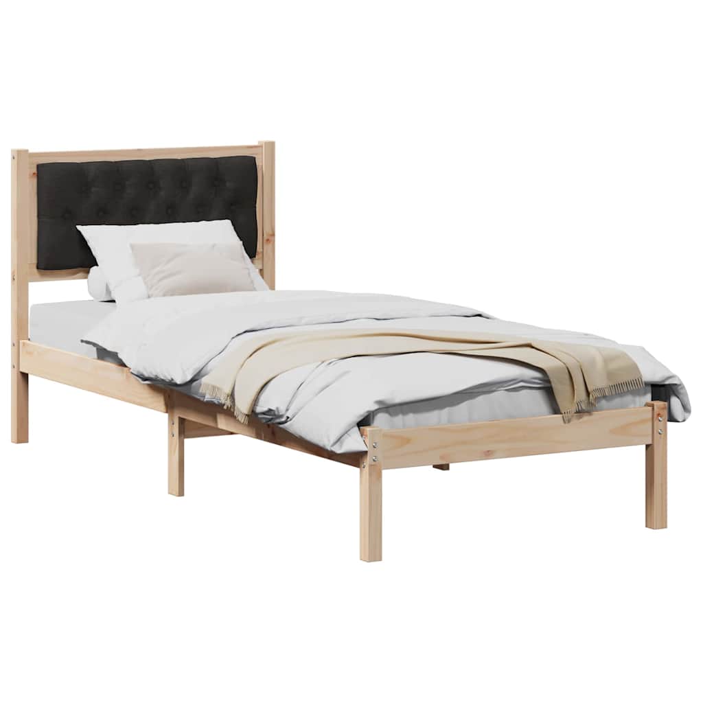 Bedframe met hoofdeinde Zwart 75 x 190 cm Massief grenenhout is nu te koop bij PeponiXL, paradijselijk wonen!