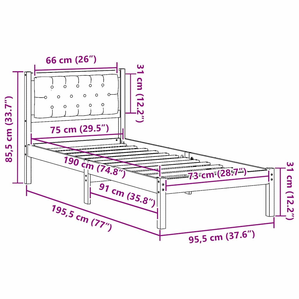 Bedframe met hoofdeinde Zwart 75 x 190 cm Massief grenenhout is nu te koop bij PeponiXL, paradijselijk wonen!