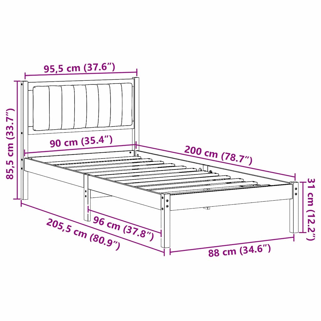 Bedframe met Gevoerd Hoofdgedeelte Donkergrijs 90 x 200 cm is nu te koop bij PeponiXL, paradijselijk wonen!
