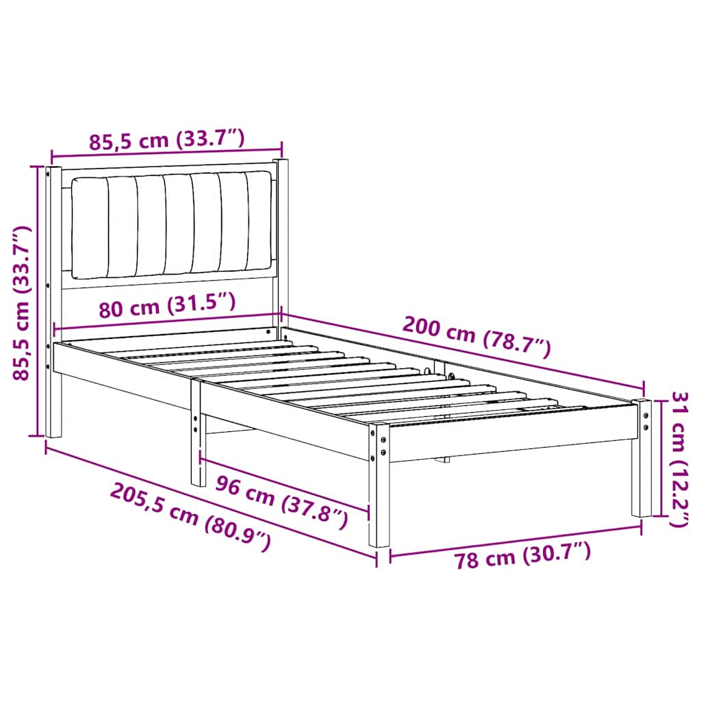 Bedframe met Gevoerd Hoofdgedeelte Zwart 80 x 200 cm is nu te koop bij PeponiXL, paradijselijk wonen!