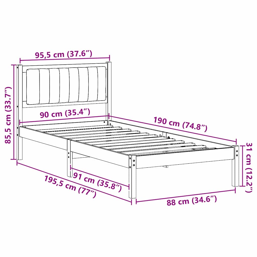 Bedframe met Gevoerd Hoofdgedeelte Zwart 90 x 190 cm is nu te koop bij PeponiXL, paradijselijk wonen!