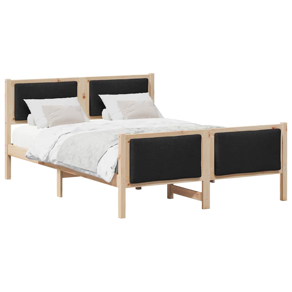 Bedframe met hoofdeinde Zwart 135 x 190 cm Stof is nu te koop bij PeponiXL, paradijselijk wonen!