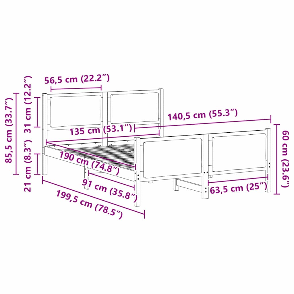 Bedframe met hoofdeinde Taupe 135 x 190 cm Stof is nu te koop bij PeponiXL, paradijselijk wonen!