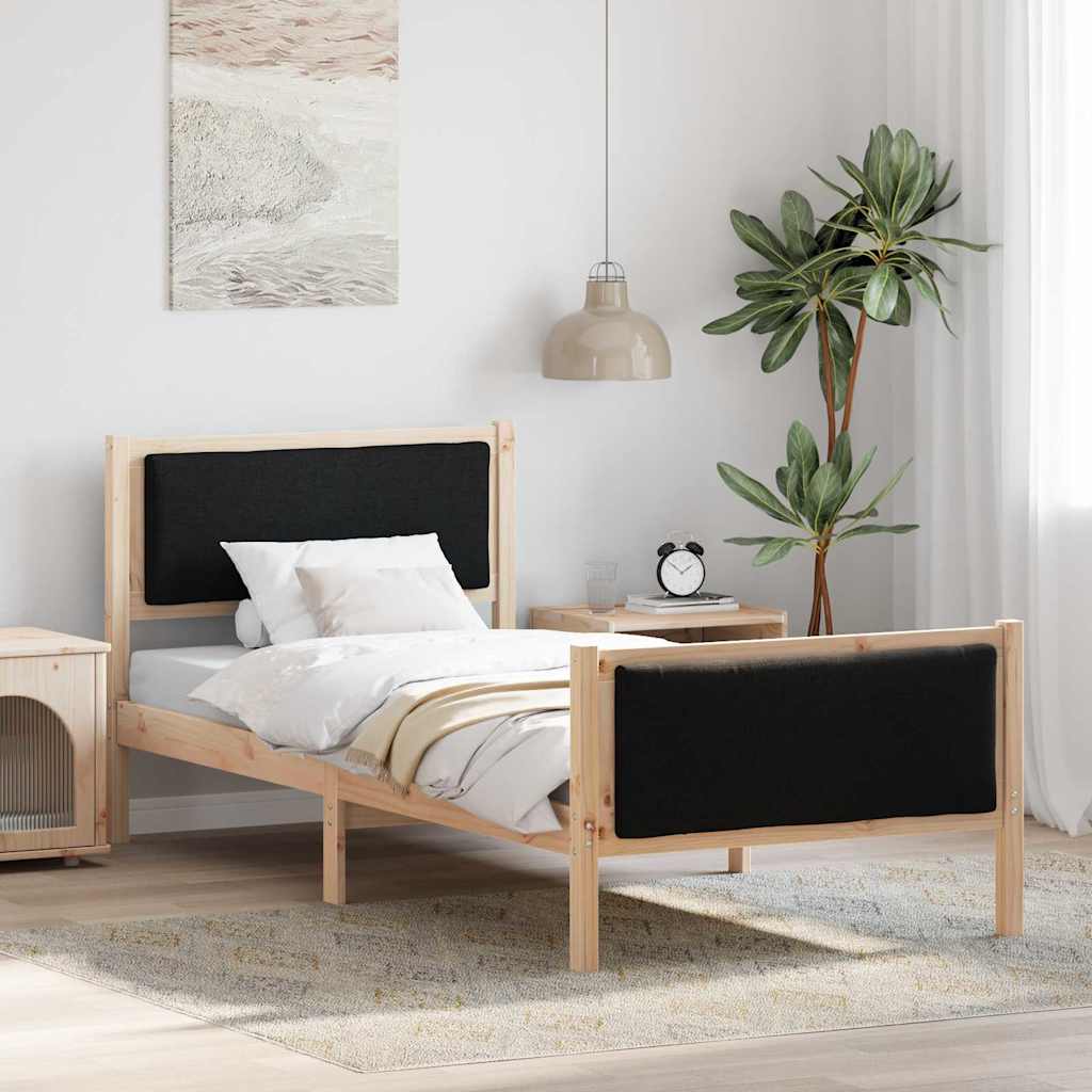 Bedframe met hoofdeinde Zwart 90 x 190 cm Stof is nu te koop bij PeponiXL, paradijselijk wonen!