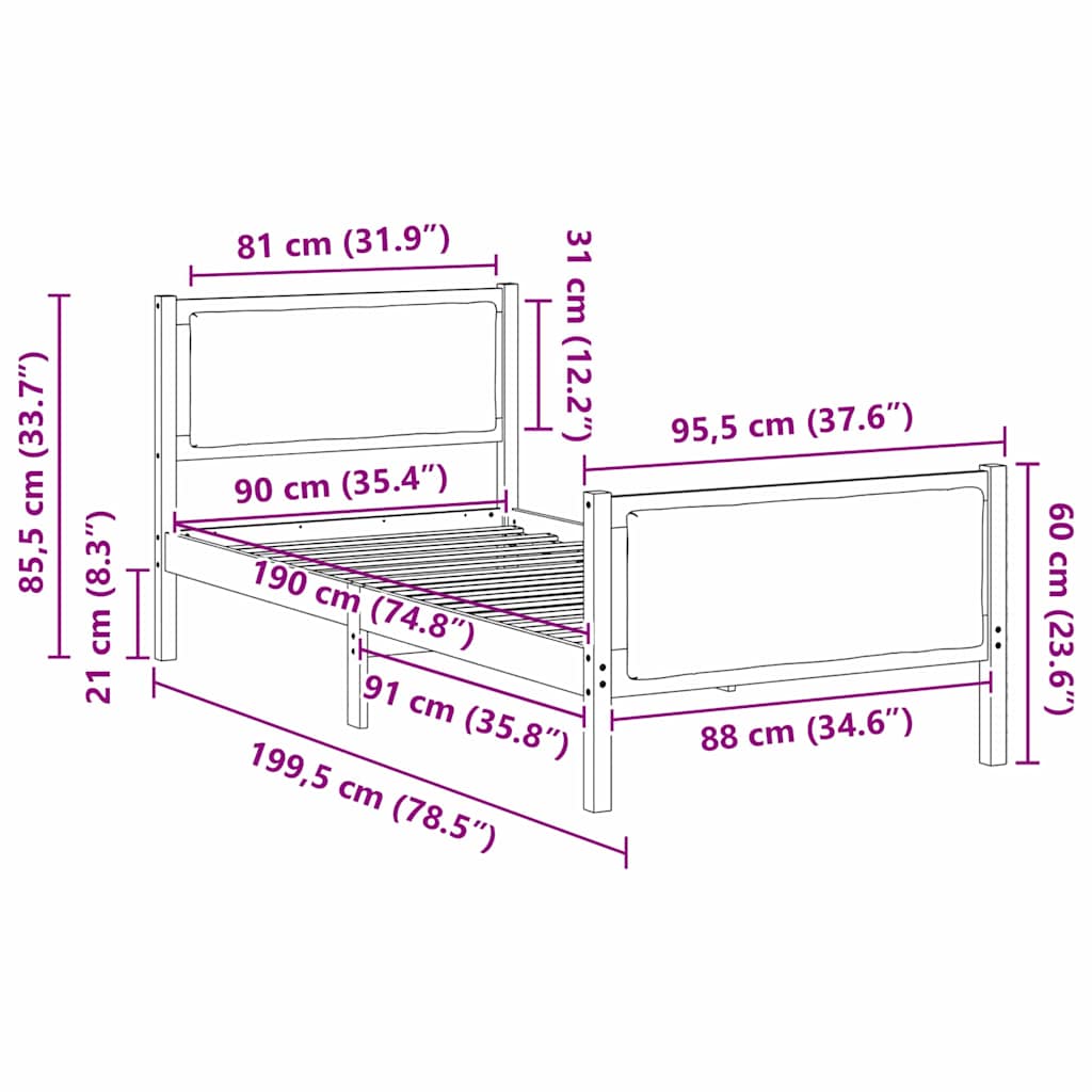Bedframe met hoofdeinde Lichtgrijs 90 x 190 cm Stof is nu te koop bij PeponiXL, paradijselijk wonen!