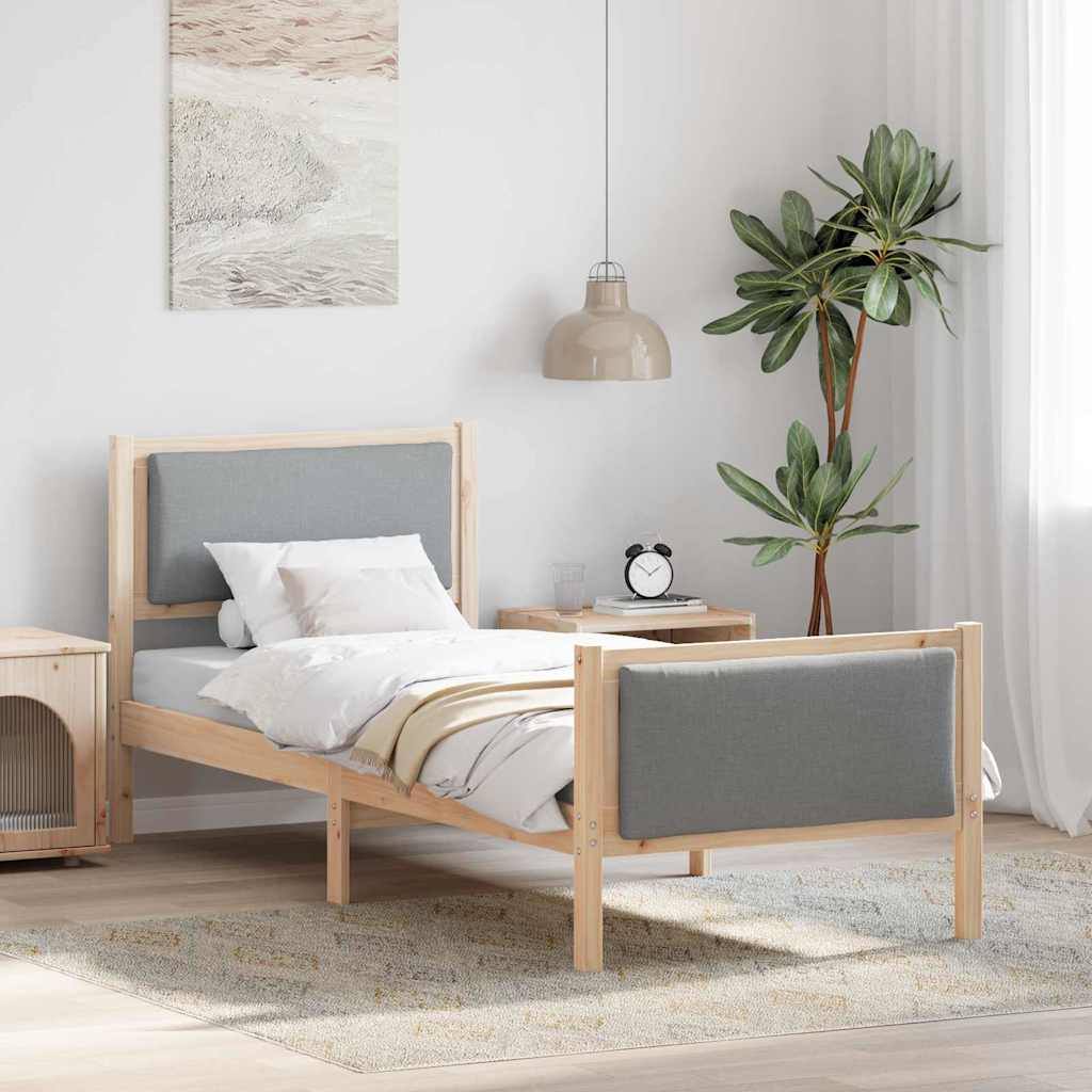 Bedframe met hoofdeinde Lichtgrijs 75 x 190 cm Stof is nu te koop bij PeponiXL, paradijselijk wonen!