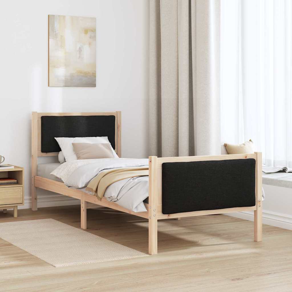 Bedframe met hoofdeinde Zwart 75 x 190 cm Stof is nu te koop bij PeponiXL, paradijselijk wonen!