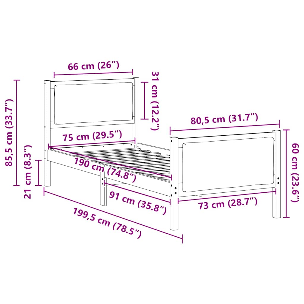 Bedframe met hoofdeinde Zwart 75 x 190 cm Stof is nu te koop bij PeponiXL, paradijselijk wonen!