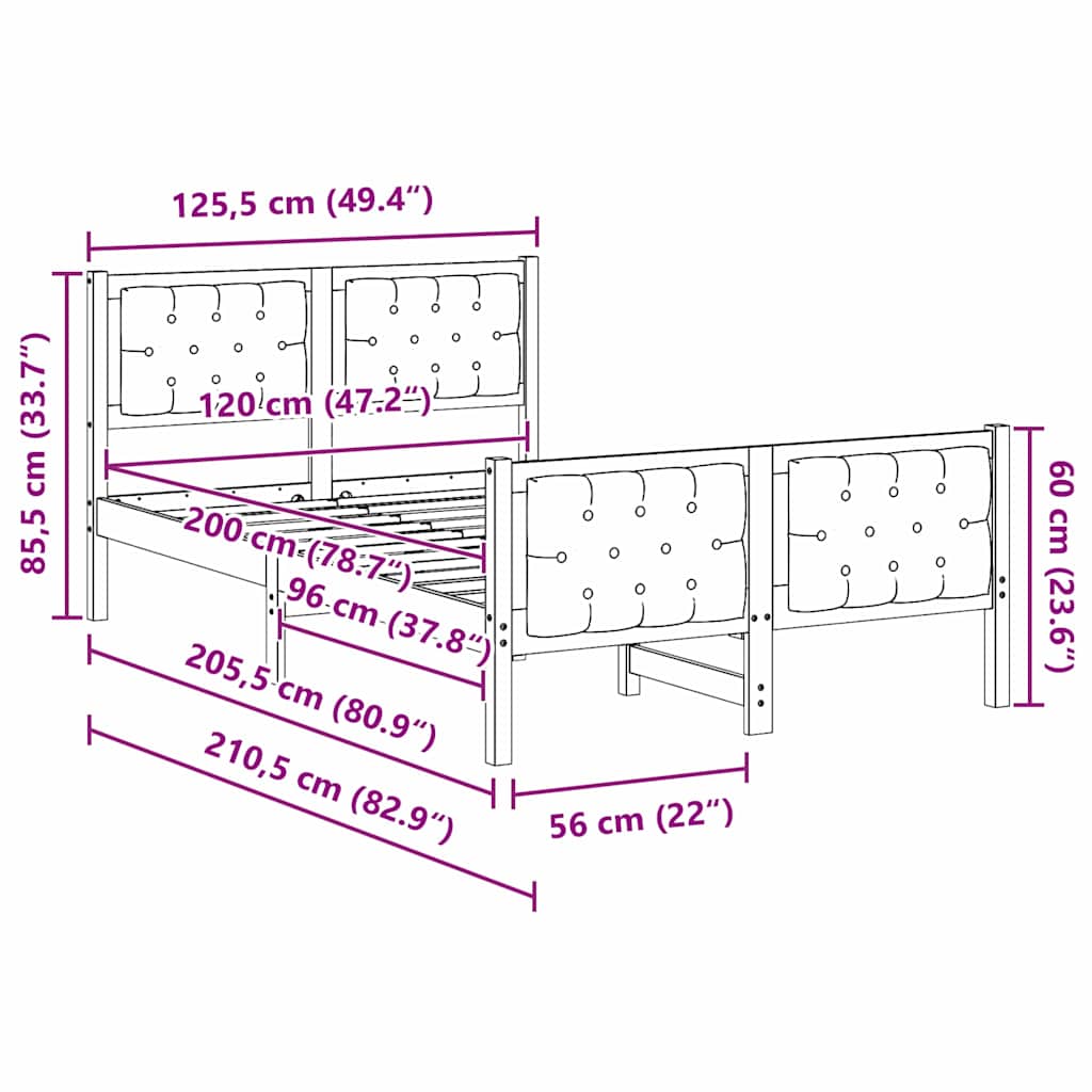 Bedframe Donkergrijs 120 x 200 cm Massief grenenhout is nu te koop bij PeponiXL, paradijselijk wonen!