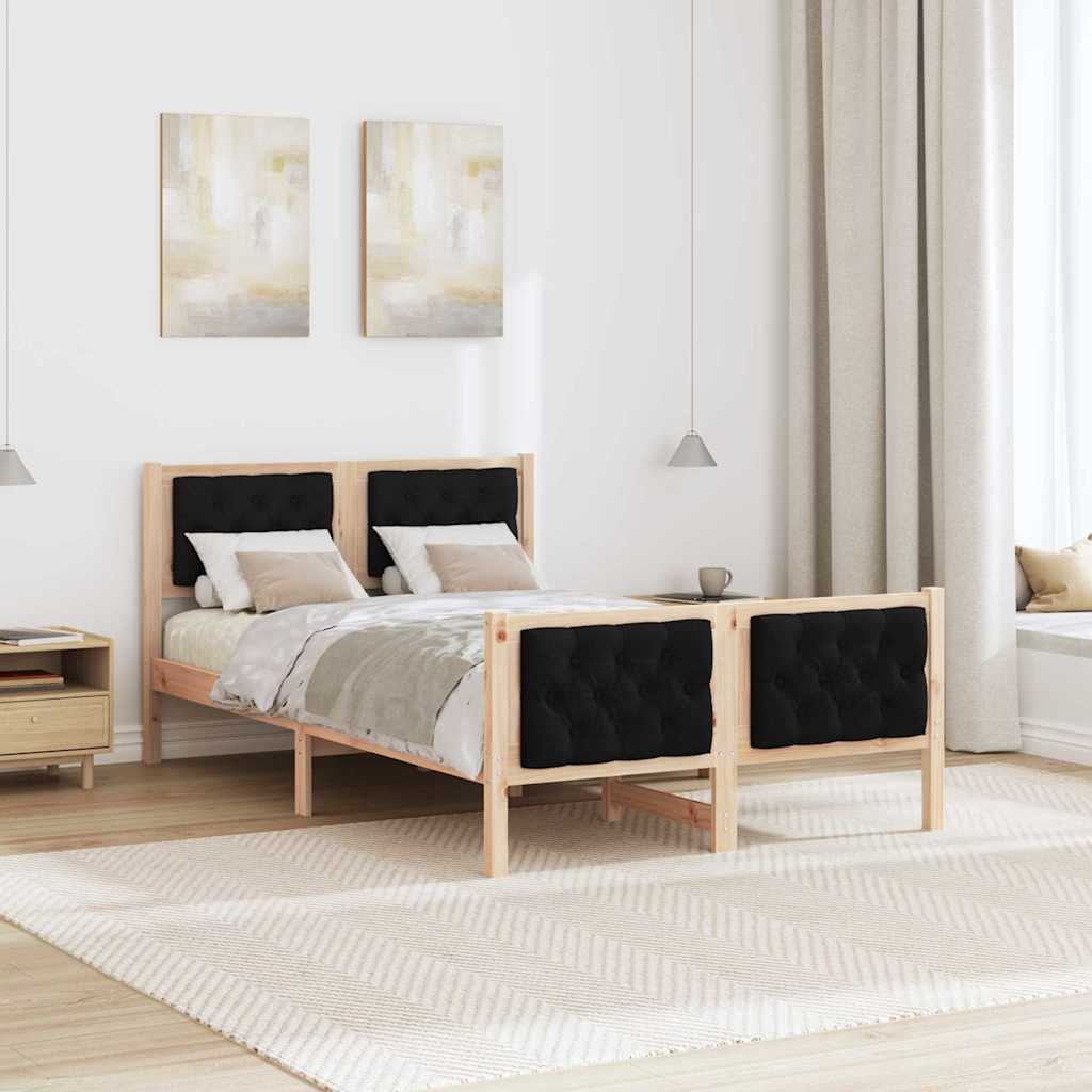 Bedframe met hoofdeinde Zwart 135 x 190 cm Massief grenenhout is nu te koop bij PeponiXL, paradijselijk wonen!
