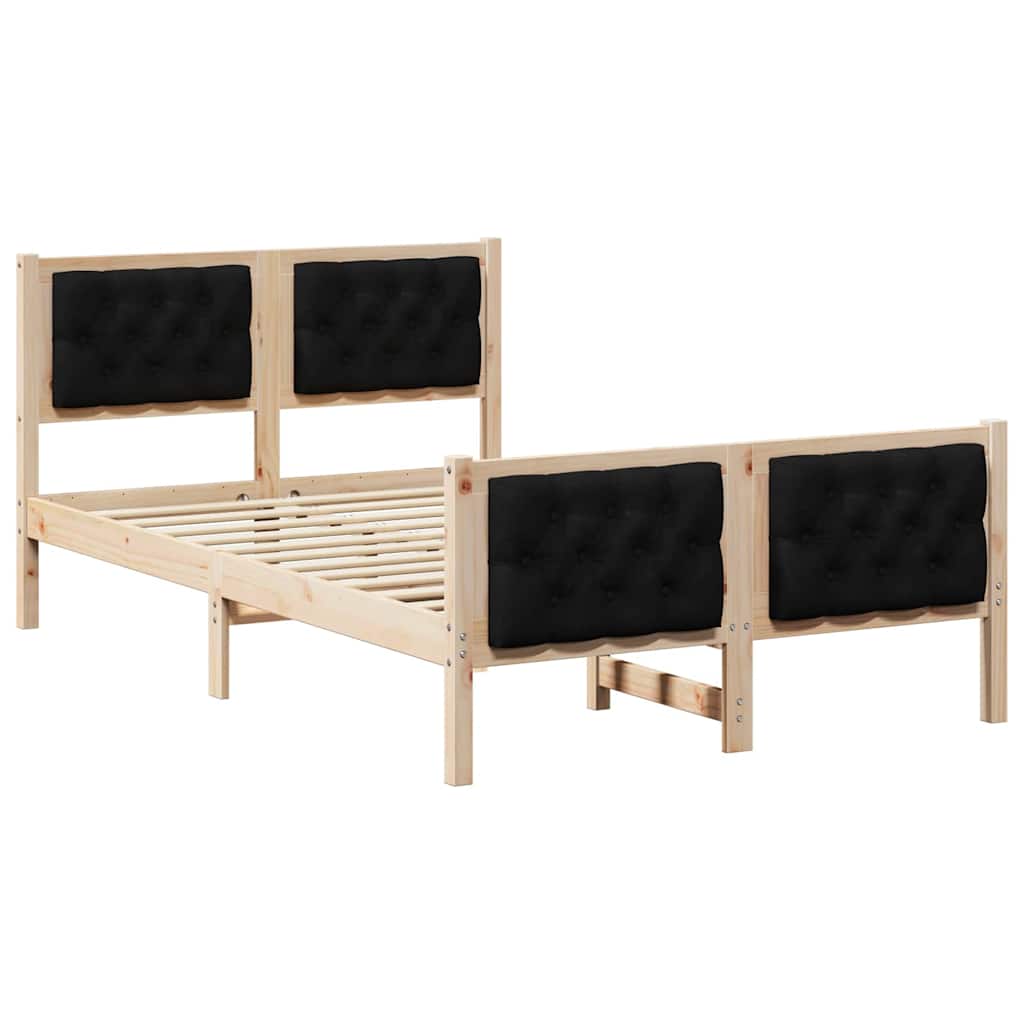 Bedframe met hoofdeinde Zwart 135 x 190 cm Massief grenenhout is nu te koop bij PeponiXL, paradijselijk wonen!
