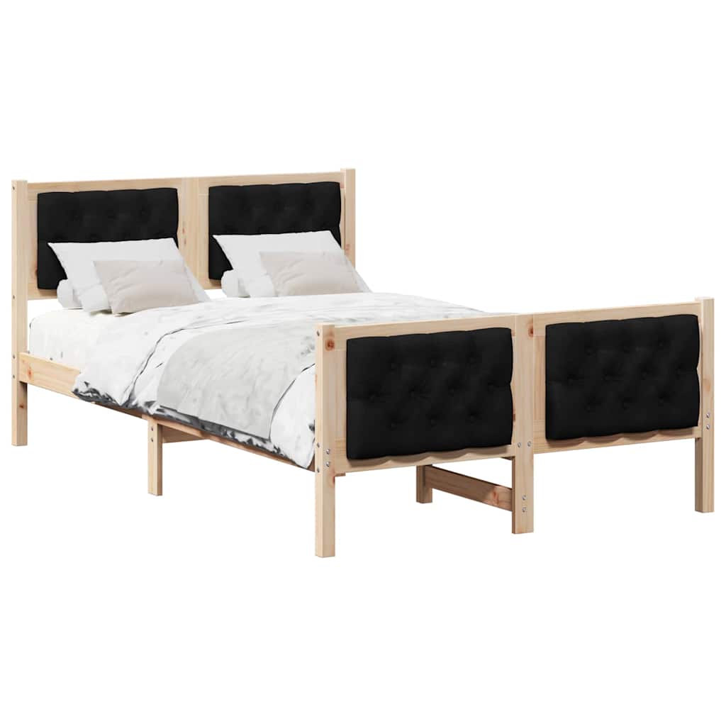 Bedframe met hoofdeinde Zwart 135 x 190 cm Massief grenenhout is nu te koop bij PeponiXL, paradijselijk wonen!