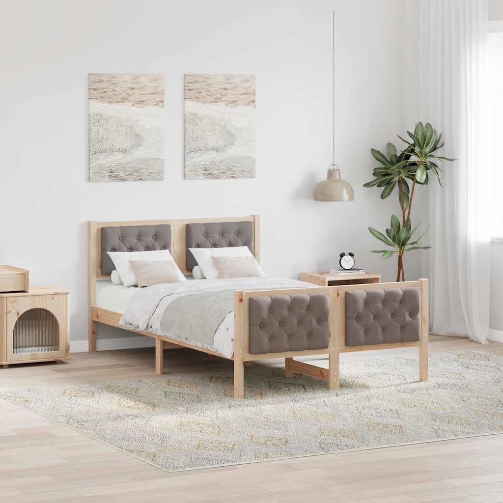 Bedframe met hoofdeinde Taupe 135 x 190 cm Massief grenenhout is nu te koop bij PeponiXL, paradijselijk wonen!