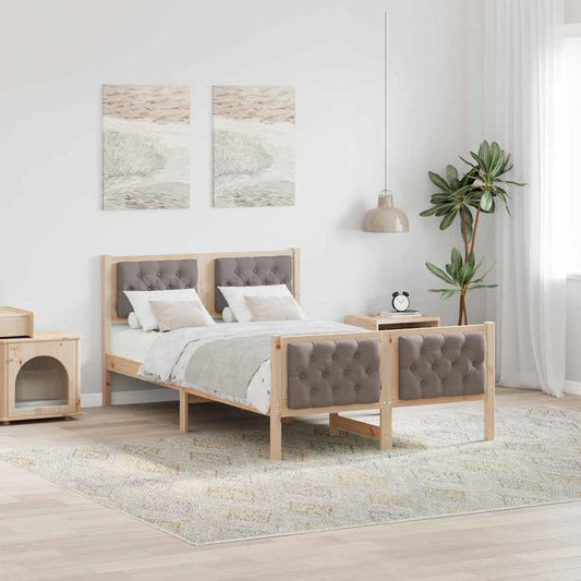 Bedframe met hoofdeinde Taupe 135 x 190 cm Massief grenenhout is nu te koop bij PeponiXL, paradijselijk wonen!