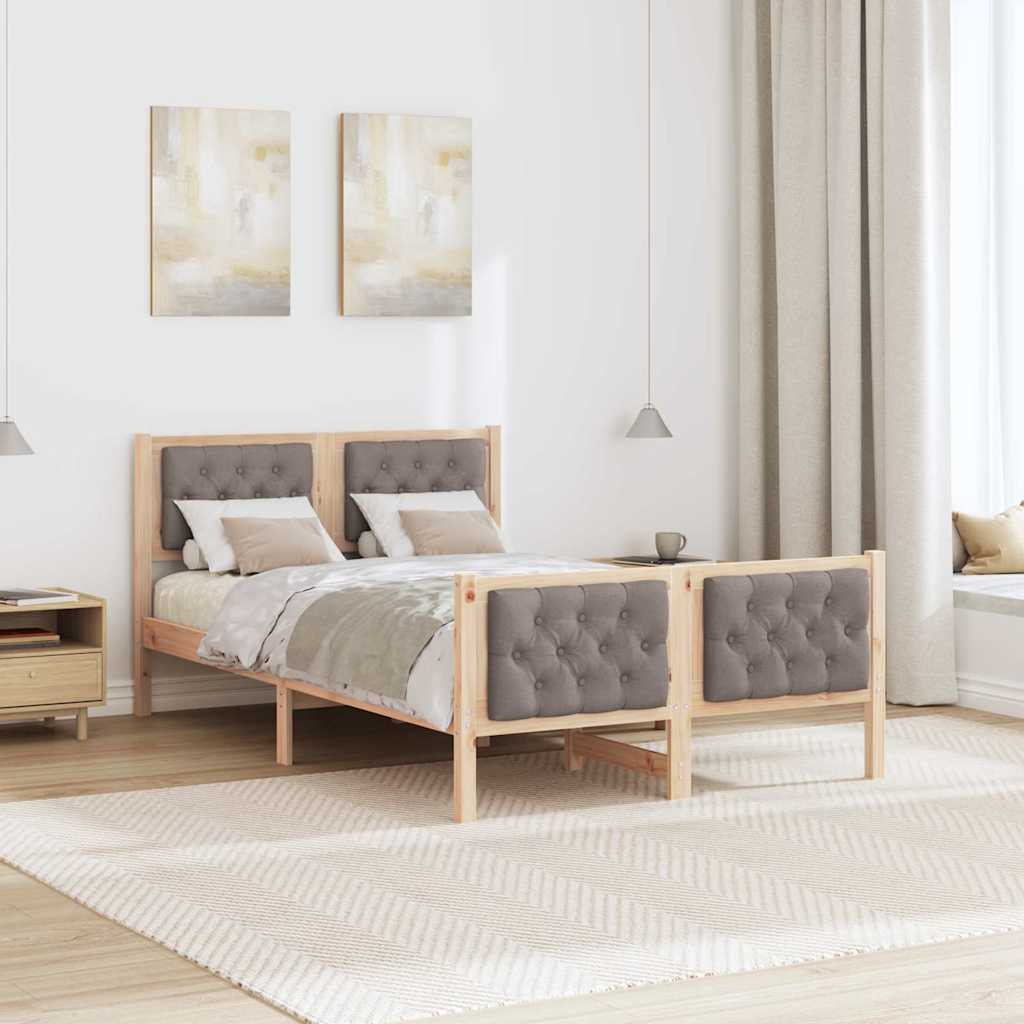 Bedframe met hoofdeinde Taupe 135 x 190 cm Massief grenenhout is nu te koop bij PeponiXL, paradijselijk wonen!