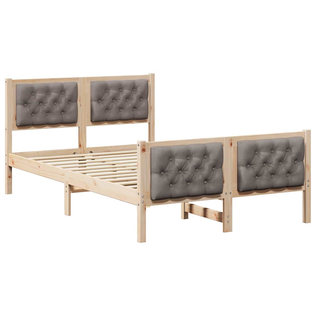 Bedframe met hoofdeinde Taupe 135 x 190 cm Massief grenenhout is nu te koop bij PeponiXL, paradijselijk wonen!