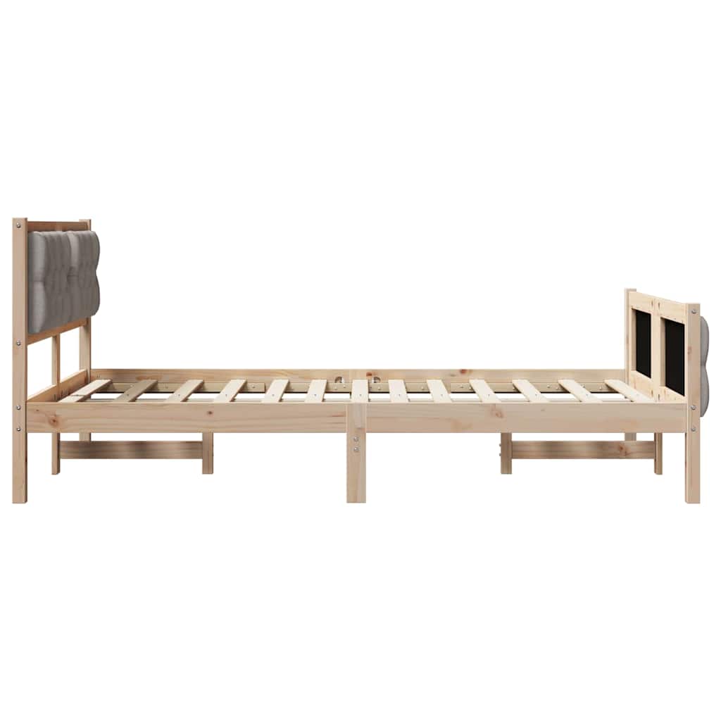 Bedframe met hoofdeinde Taupe 135 x 190 cm Massief grenenhout is nu te koop bij PeponiXL, paradijselijk wonen!