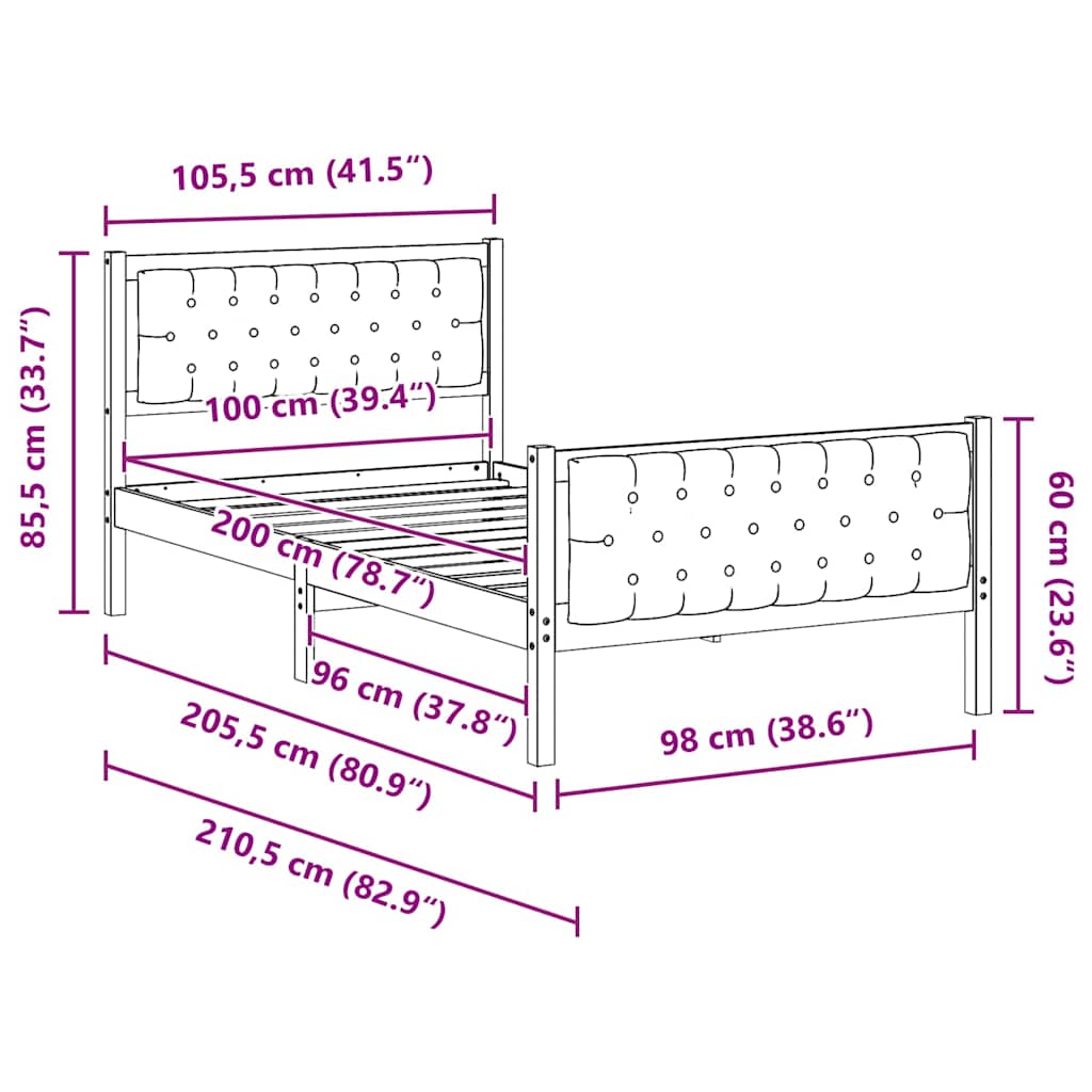 Bedframe Donkergrijs 100 x 200 cm Massief grenenhout is nu te koop bij PeponiXL, paradijselijk wonen!