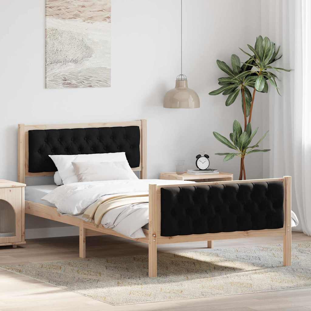 Bedframe met hoofdeinde Zwart 100 x 200 cm Massief grenenhout is nu te koop bij PeponiXL, paradijselijk wonen!