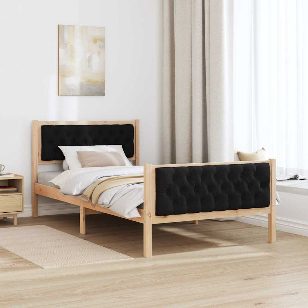 Bedframe met hoofdeinde Zwart 100 x 200 cm Massief grenenhout is nu te koop bij PeponiXL, paradijselijk wonen!