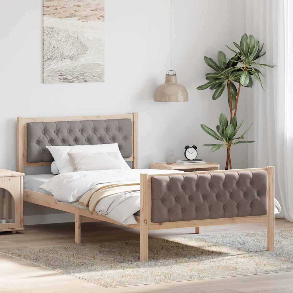 Bedframe met hoofdeinde Taupe 100 x 200 cm Massief grenenhout is nu te koop bij PeponiXL, paradijselijk wonen!