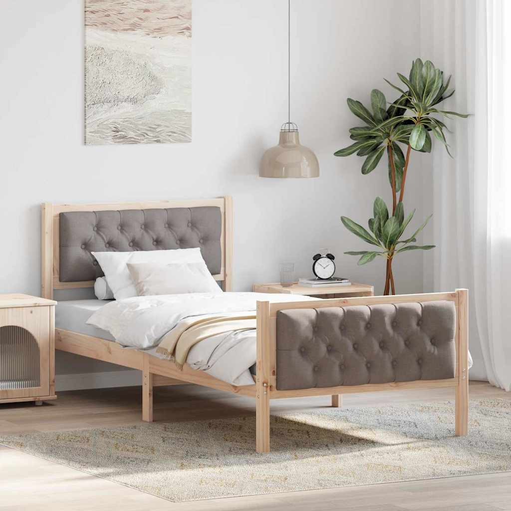 Bedframe met hoofdeinde Taupe 90 x 200 cm Massief grenenhout is nu te koop bij PeponiXL, paradijselijk wonen!