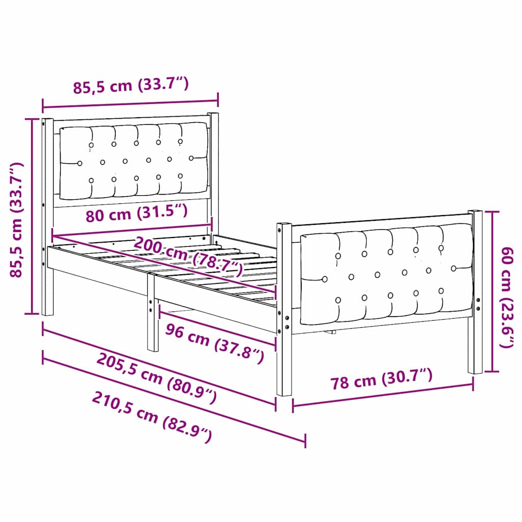 Bedframe Donkergrijs 80 x 200 cm Massief grenenhout is nu te koop bij PeponiXL, paradijselijk wonen!